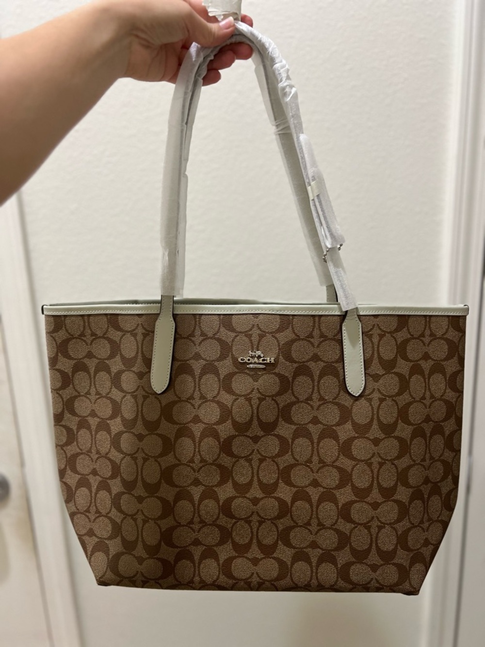 Coach Brown Signature Canvas Tote with Cream Trim
